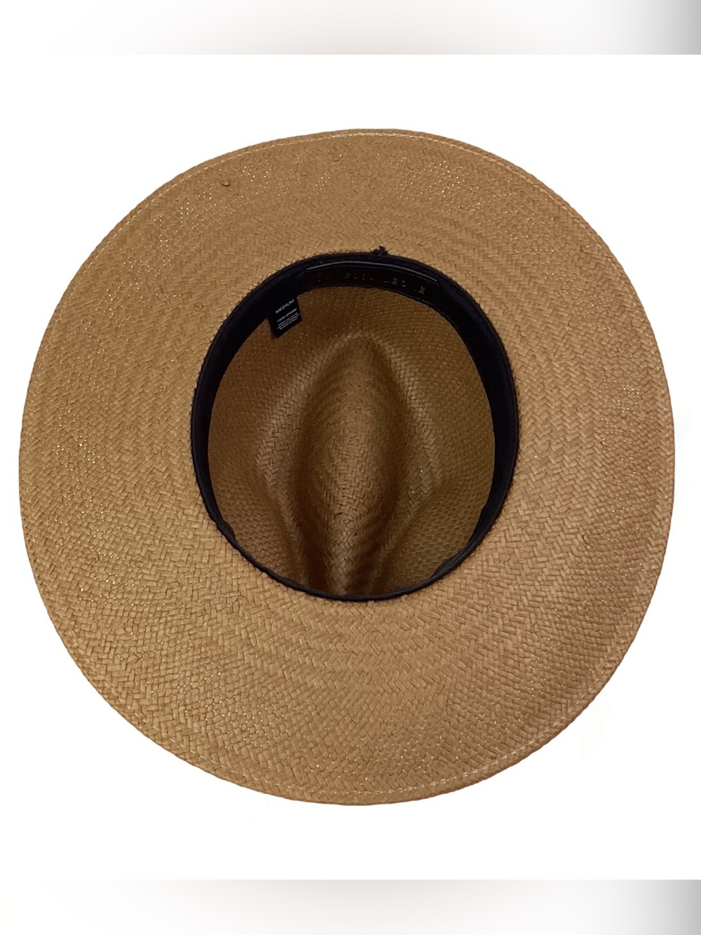 Janessa Leone Light Brown Straw Fedora Hat with natural leather band. Medium - Picture 3 of 6